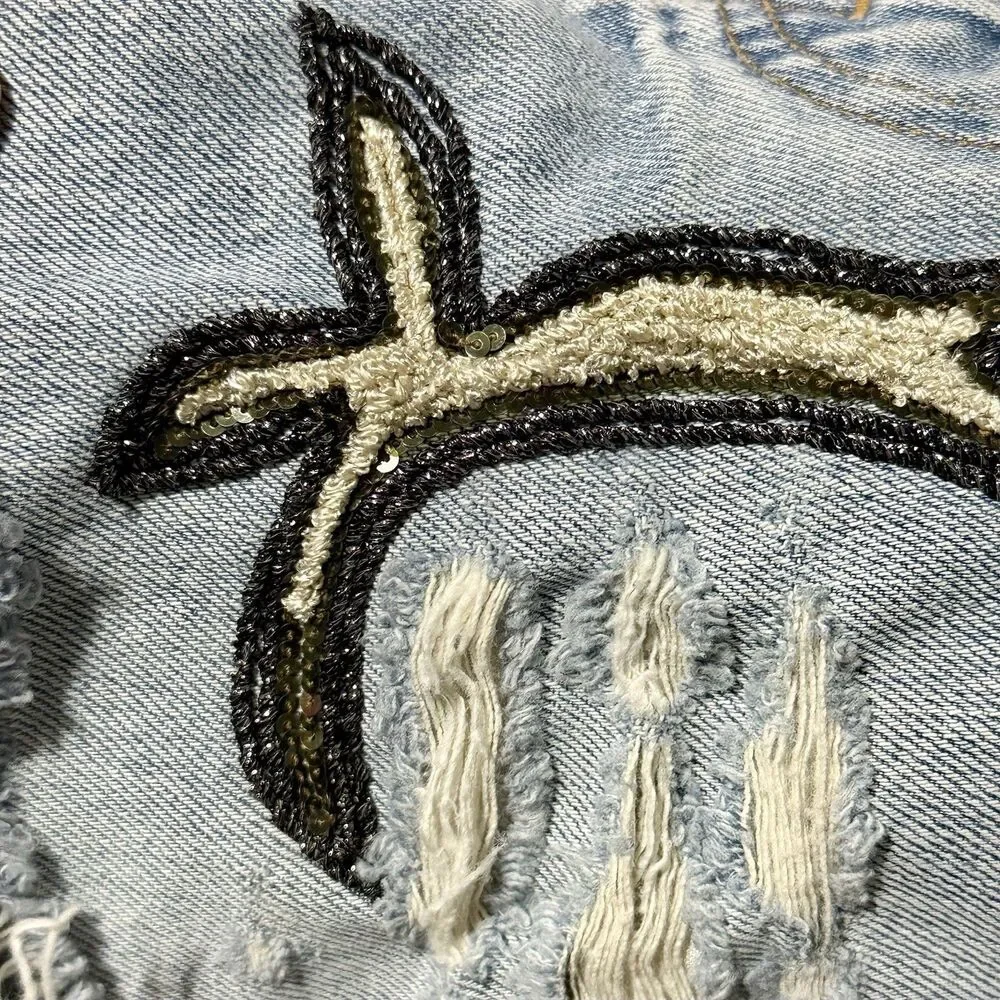Vtg Levis 501 Cutoff Short Reworked History Repeats Custom Antler Beadwork Sz 34